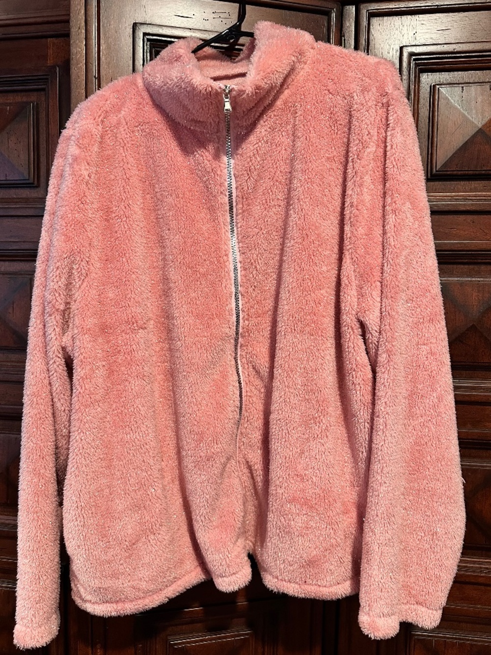 XXL Le Moda Silver Lurex Plushy Pink Teddy Bear Zip up Jacket Cracker Barrel NWT